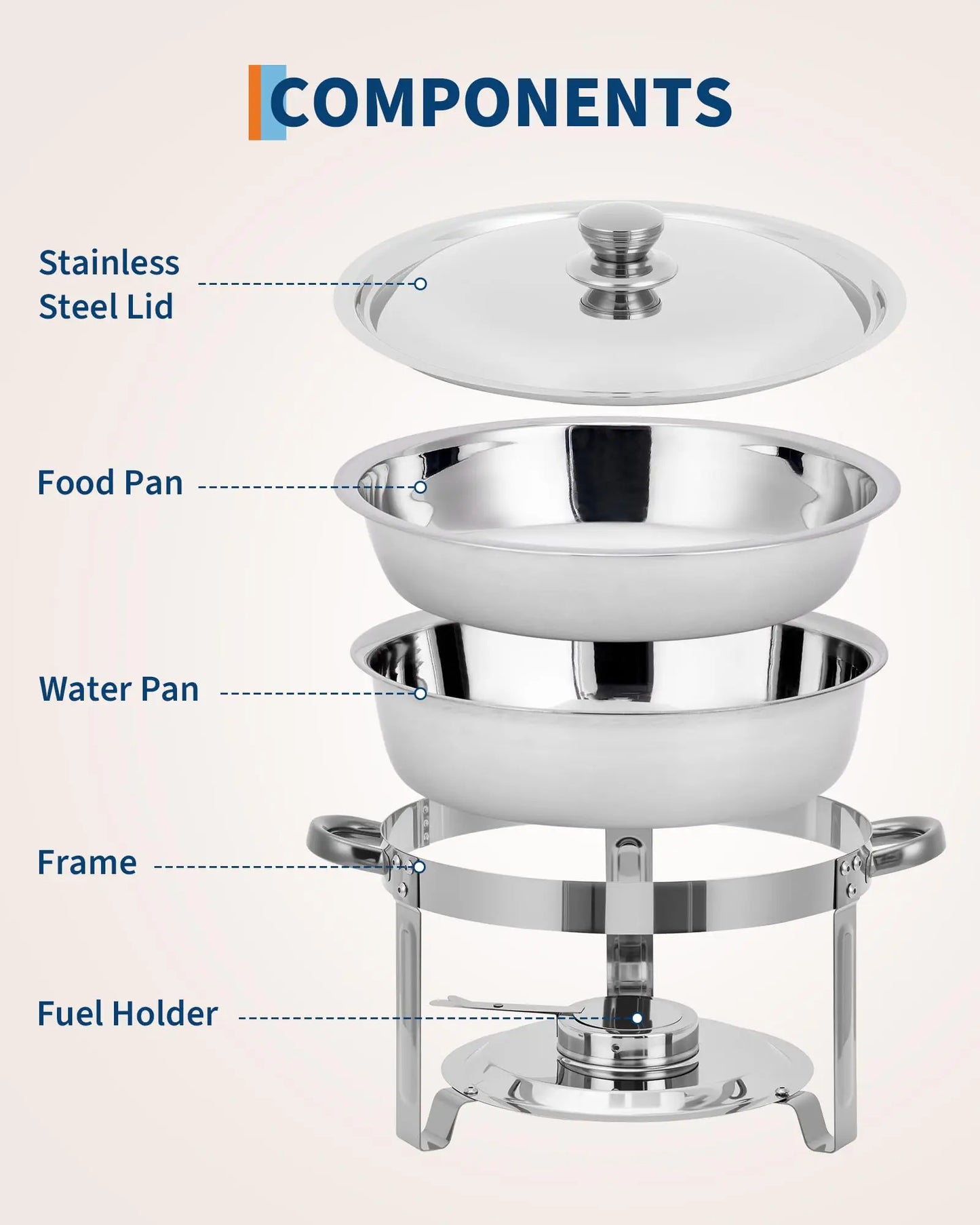 Stainless Steel Round Chafing Dish Set For Catering Buffets