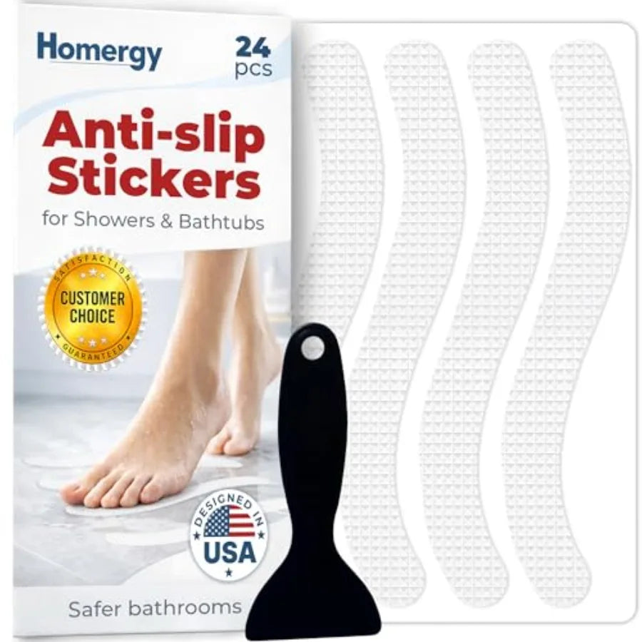 Homergy Anti-Slip Stickers for Showers and Bathtubs, 24 white non-slip bath strips with strong adhesive