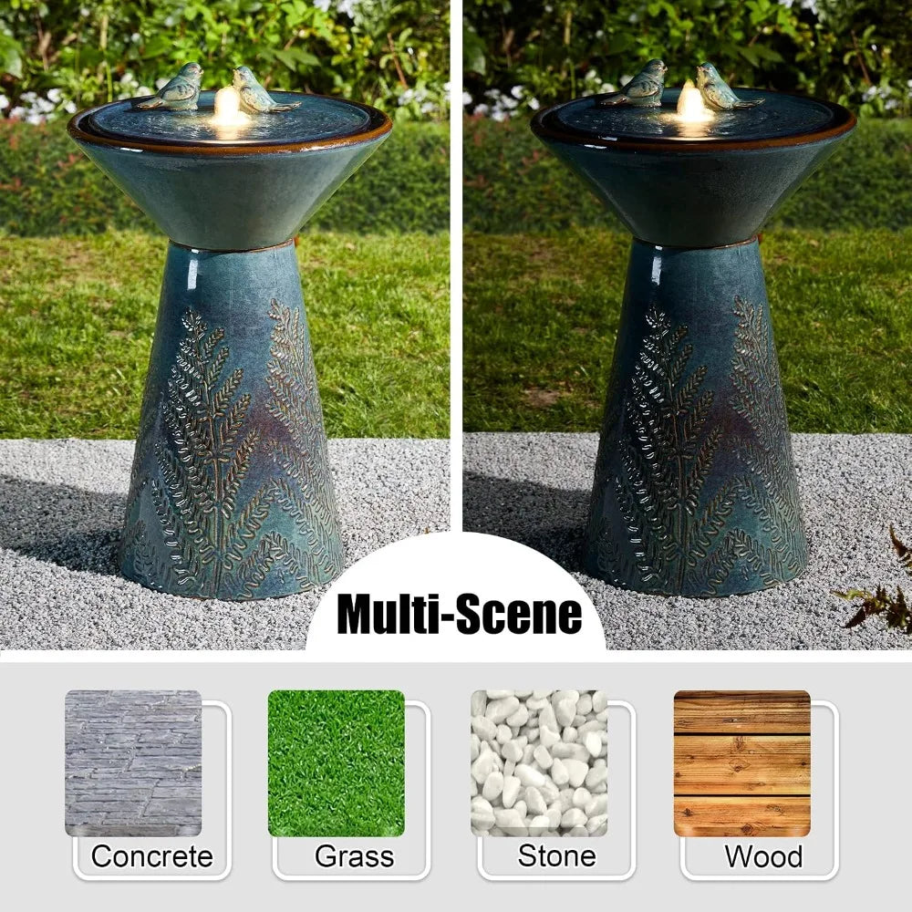 Ceramic Bird Bath Fountain With LED Light And Pump by S And B Enterprise