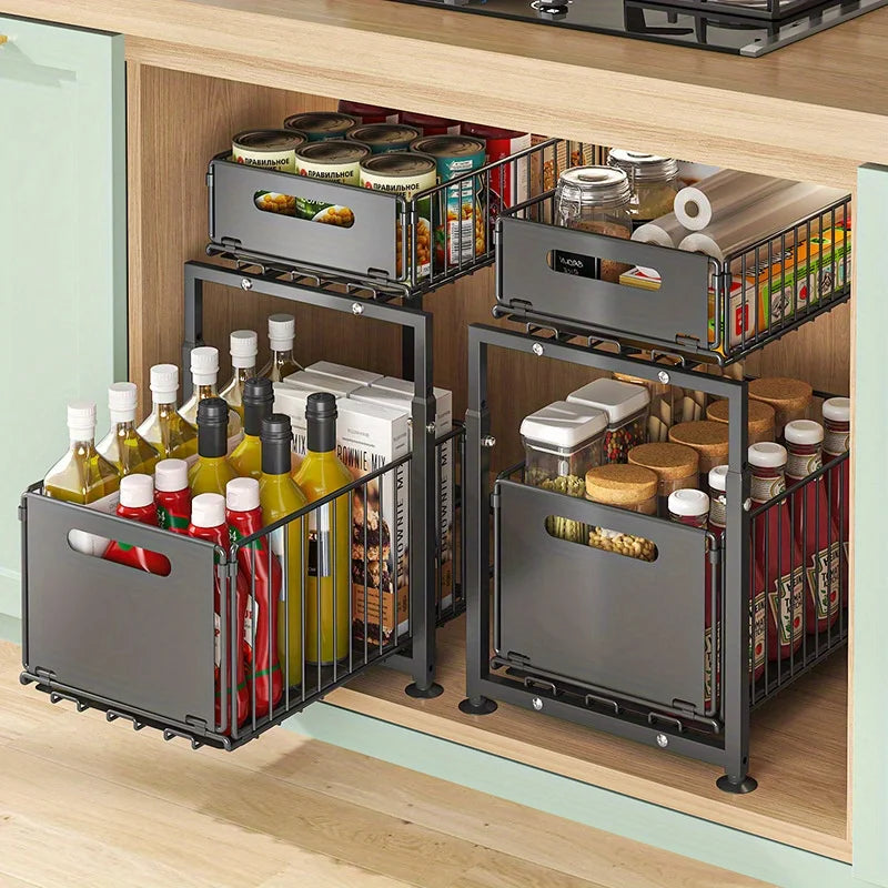 AEHOME Two Tier Slide Out Cabinet Organizer Under Sink Storage