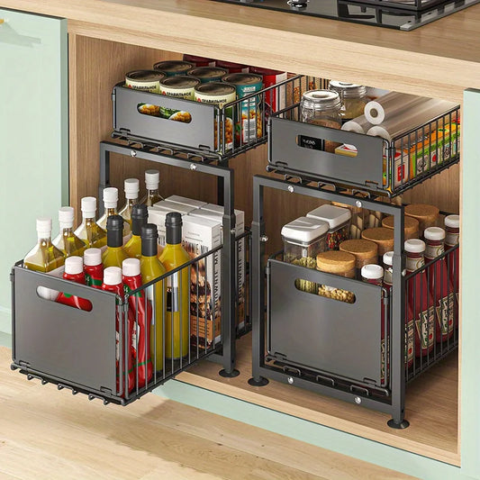 AEHOME Two Tier Slide Out Cabinet Organizer Under Sink Storage