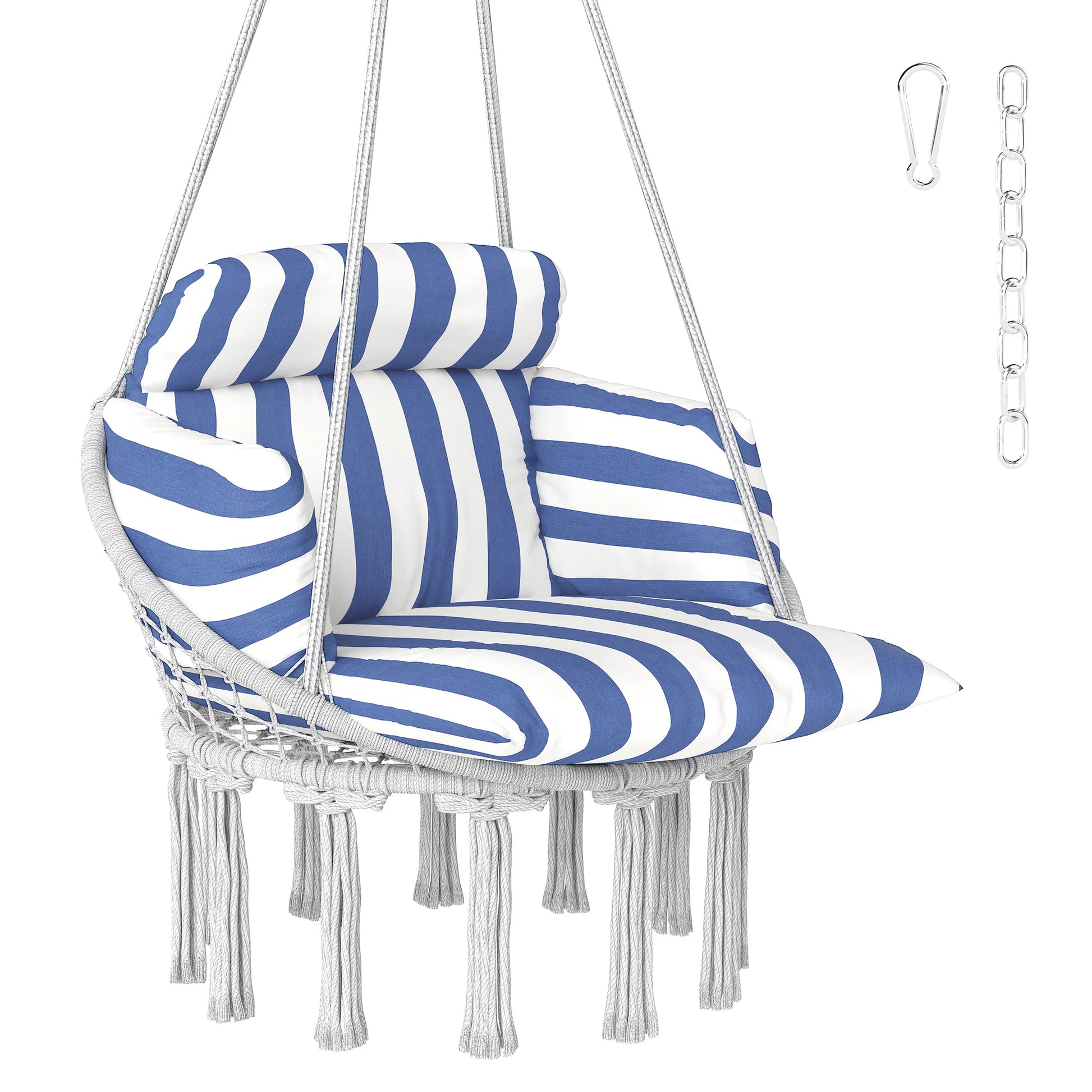 Hanging Hammock Chair with Cushion, Macrame Swing Chair, Blue by S And B Enterprise
