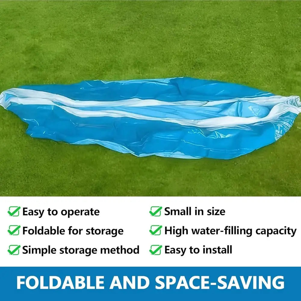 Giant blue round inflatable family pool, 120-inch diameter, foldable for storage