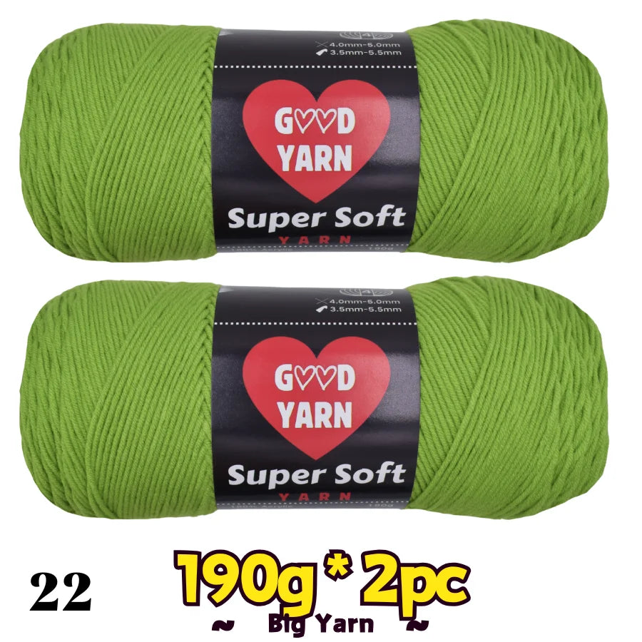 Good Yarn Super Soft velvet yarn balls, green, 190g each, 2 pcs