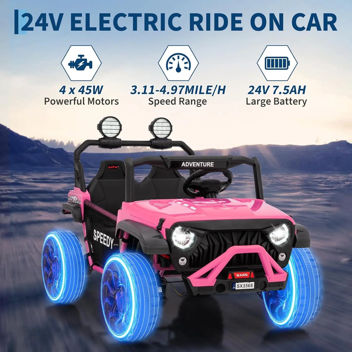 HiMISSE 24V Ride On UTV For Kids 2Seater Remote Control