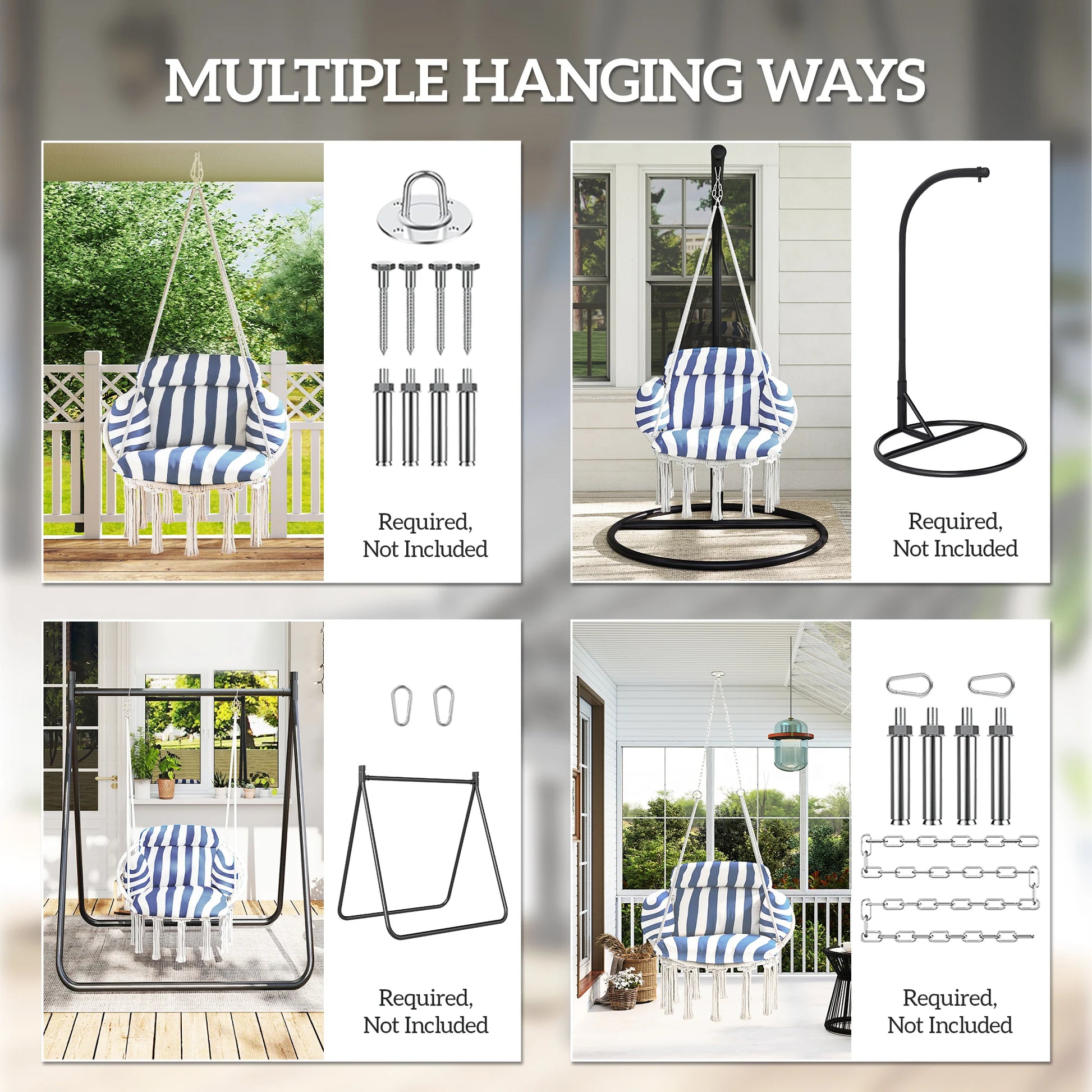 Hanging Hammock Chair with Cushion, Macrame Swing Chair, Blue by S And B Enterprise
