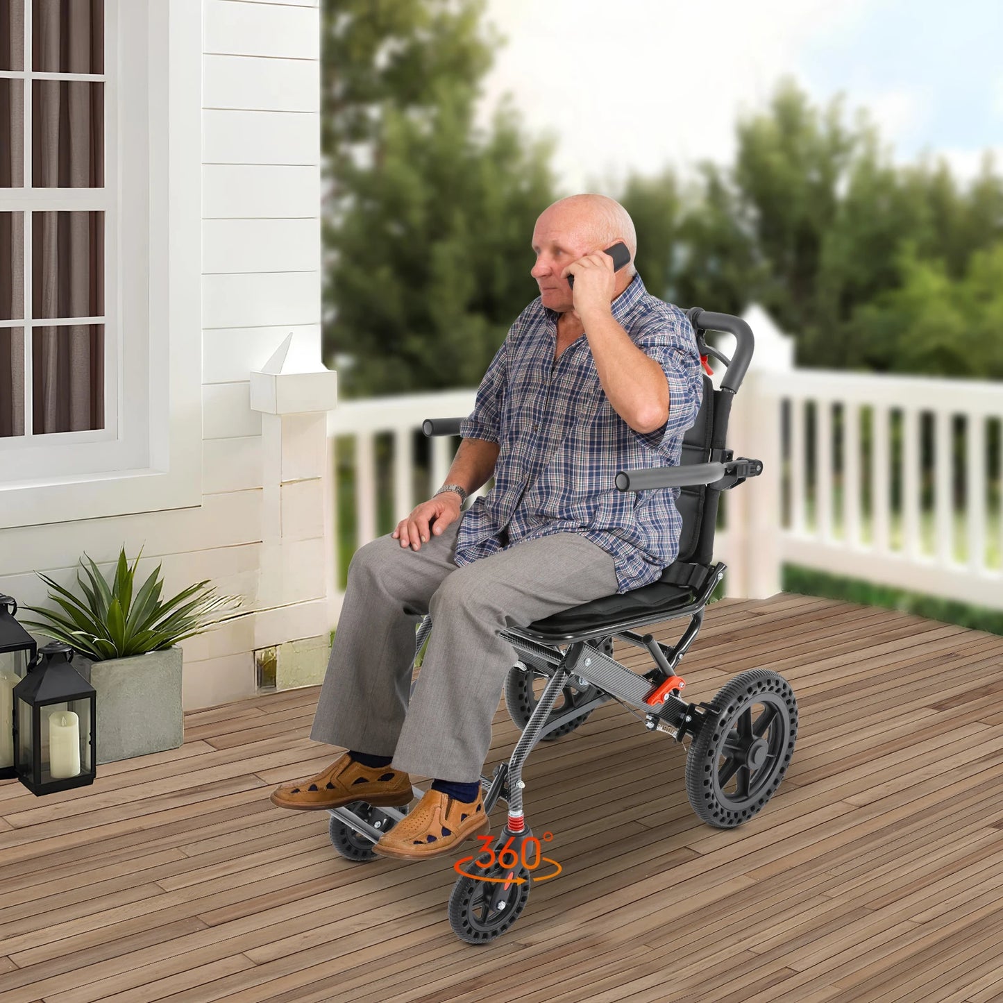 Honeycomb Tires Foldable Transport Wheelchair Portable Traveling Wheelchair Transit Wheelchairs with Storage Bag for Homes by S And B Enterprise