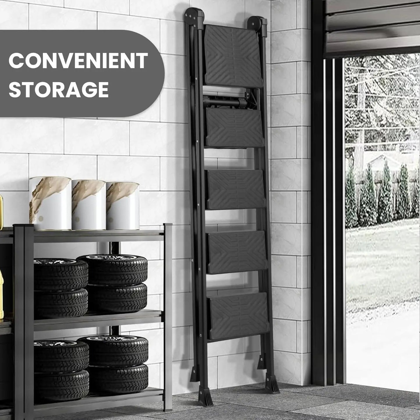 5 Step Ladder with Handrail & Tool Tray, 660 lbs Capacity, Anti-Slip Wide Pedal, Sturdy Steel for Home Kitchen Outdoor by S And B Enterprise