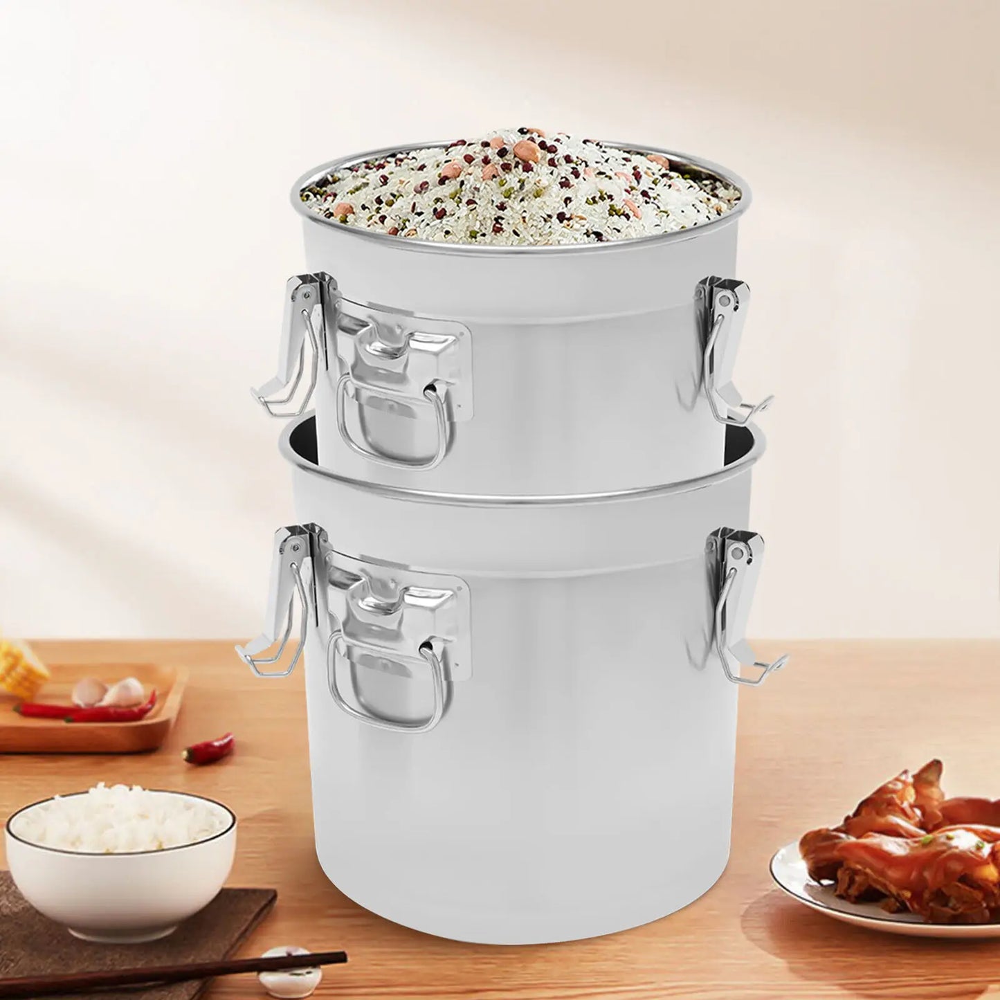 21L/33L Airtight Rice Bucket Canister Food Storage Container 304 Stainless Steel by S And B Enterprise