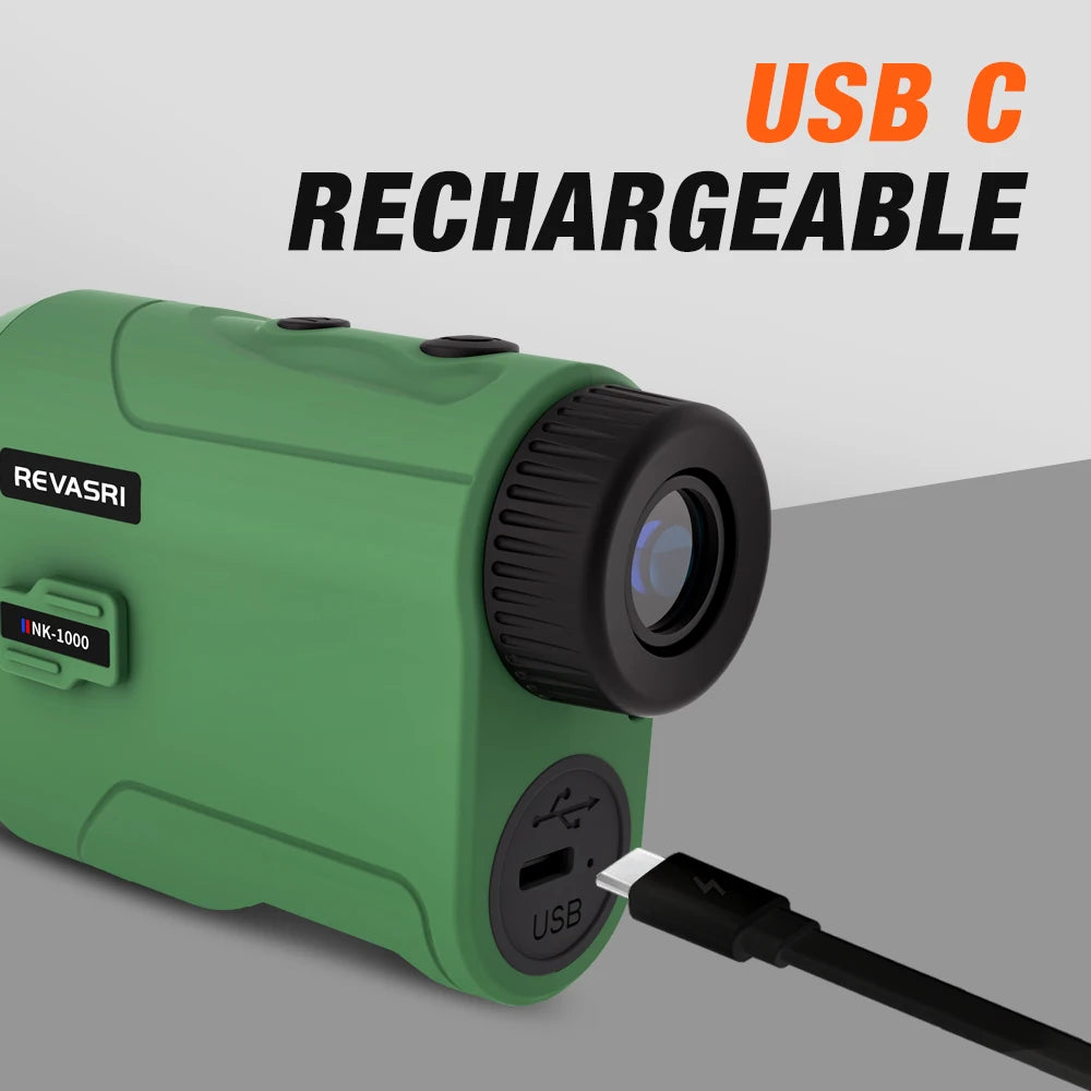 REVASRI NK-1000 green rangefinder with USB-C charging for hunting and golf