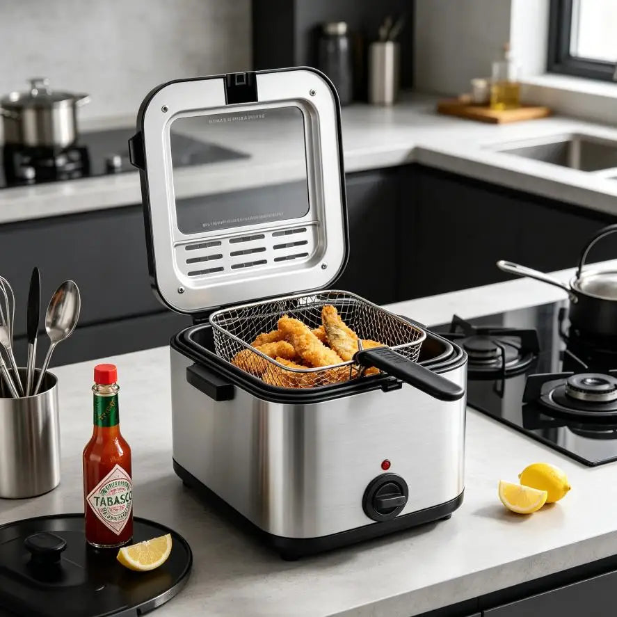 Deep Fryers 2.64Gal Large Capacity Electric Deep Fryer 1000W Fast Heating Stainless Steel Triple Layer Insulation Anti-Scald Rustproof Durable Home Kitchen 110V Commercial Grade Cooking Oil Fryer by S And B Enterprise