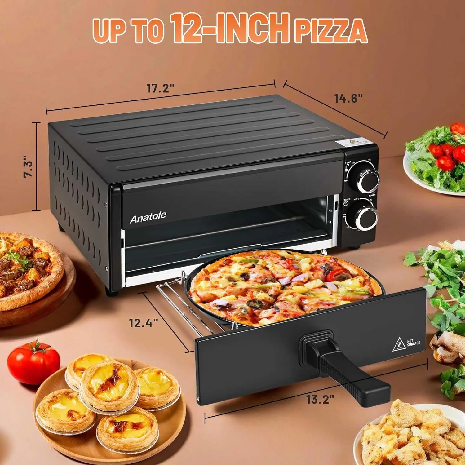 XMSJ Electric Pizza Oven 1800W Countertop With Adjustable Time Temperature by S And B Enterprise