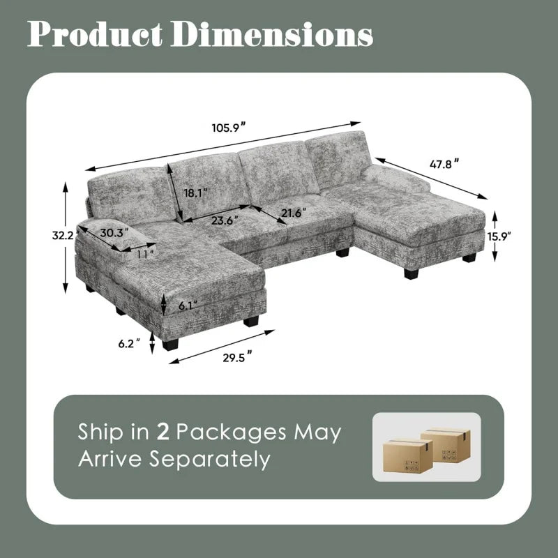 Convertible Sectional Sofa U Shaped Modern Fabric Sleeper