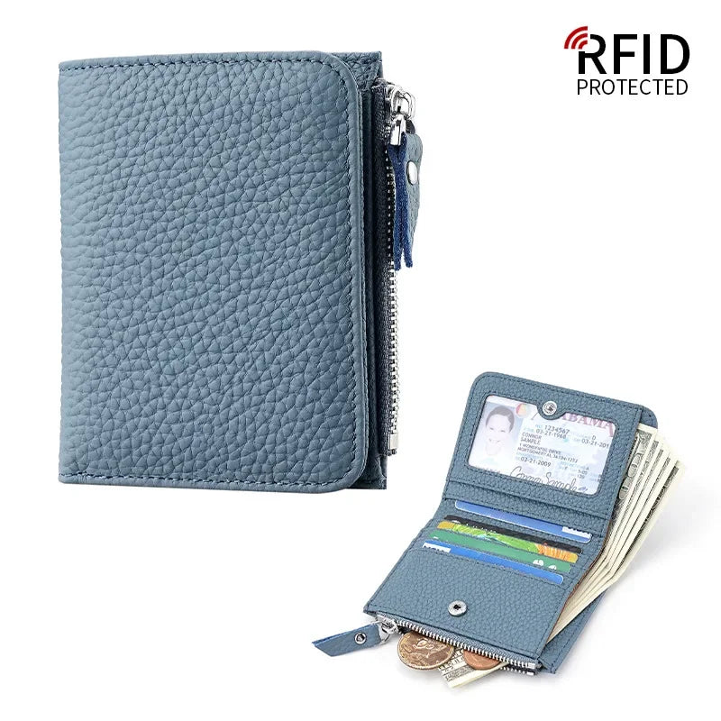 Genuine Leather RFID Wallet for Women With Zipper Coin Pocket