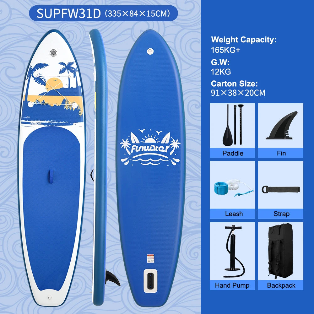 FUNWATER Inflatable Paddle Board Ultra-Light Stand-Up Paddle Board Surfboard for All Skill Levels With SUP Accessories 320-350cm by S And B Enterprise