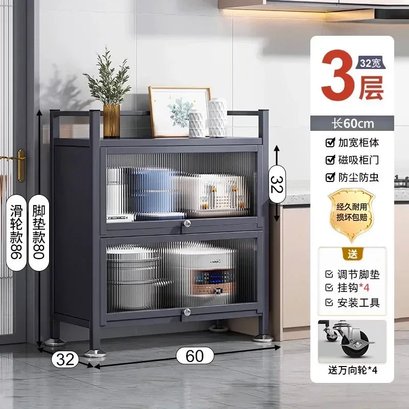 Modern Kitchen Cabinet Hutch Movable Full Door Glass Cabinet Storage Display Cupboards Multi-functional Cupboard Storage Door by S And B Enterprise