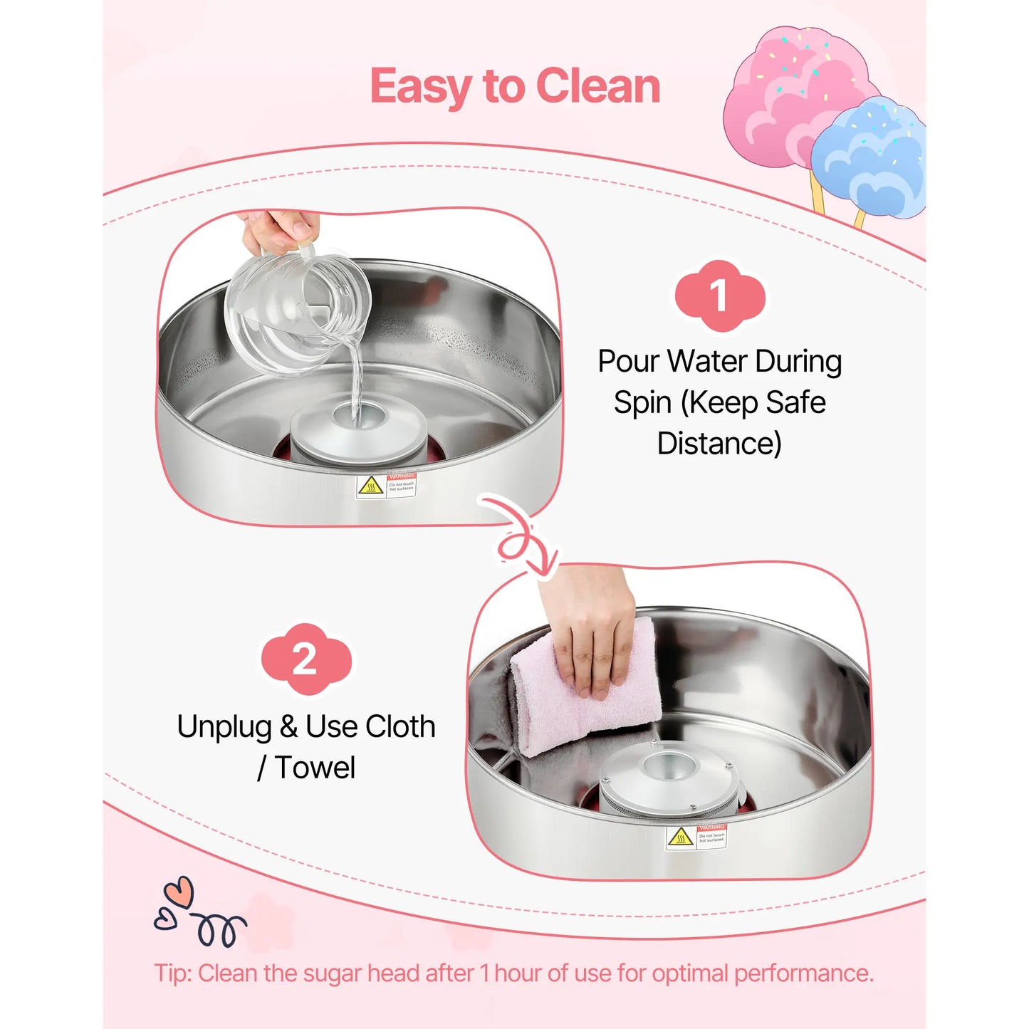 SucceBuy Commercial Cotton Candy Machine 1000W Electric Candy Floss Maker