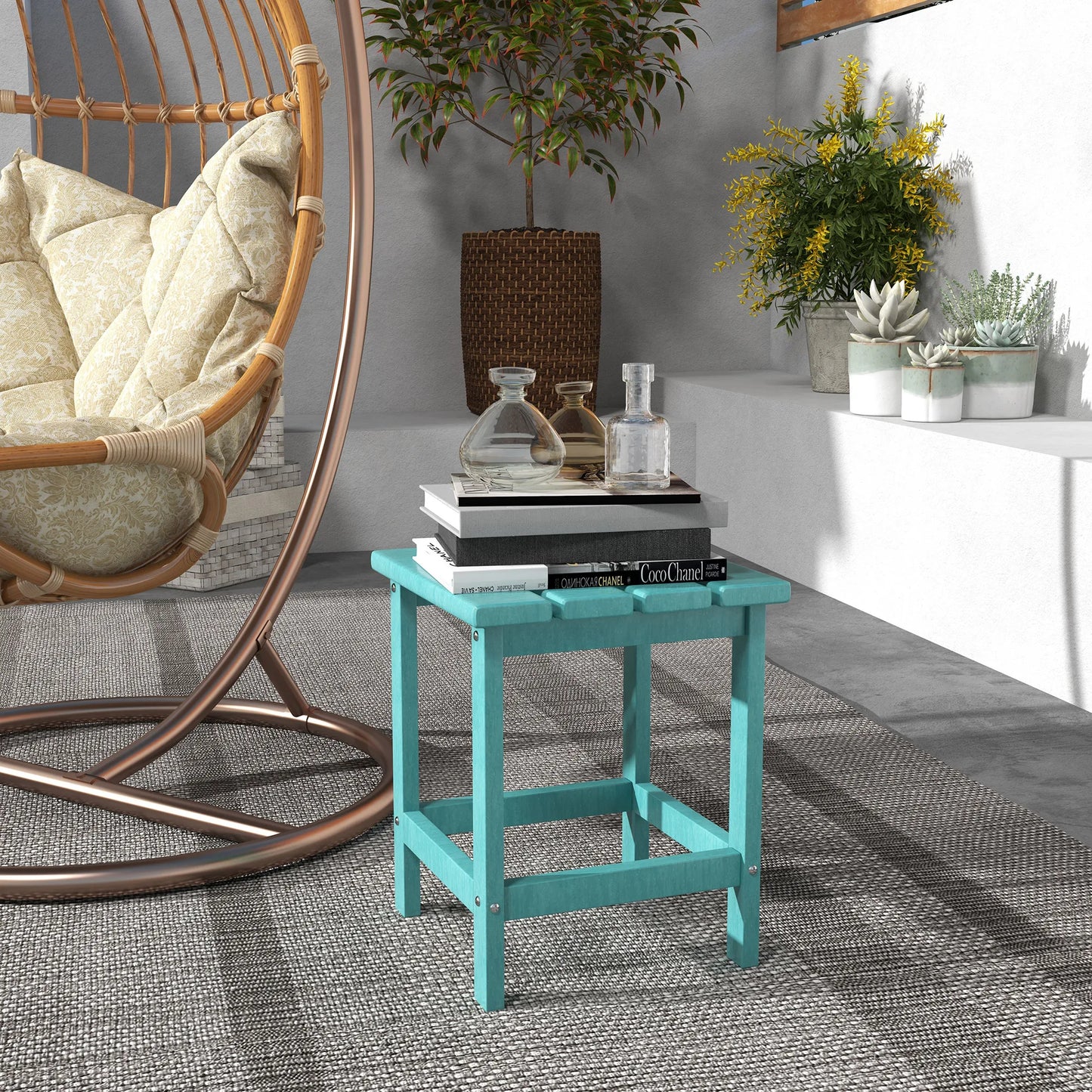 Patio Side Table, Outdoor Plastic End Table for Backyard Deck Lawn, Green by S And B Enterprise