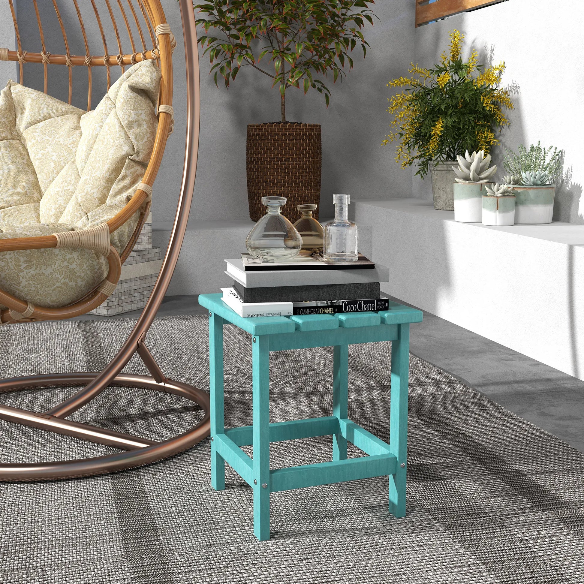Patio Side Table, Outdoor Plastic End Table for Backyard Deck Lawn, Green by S And B Enterprise