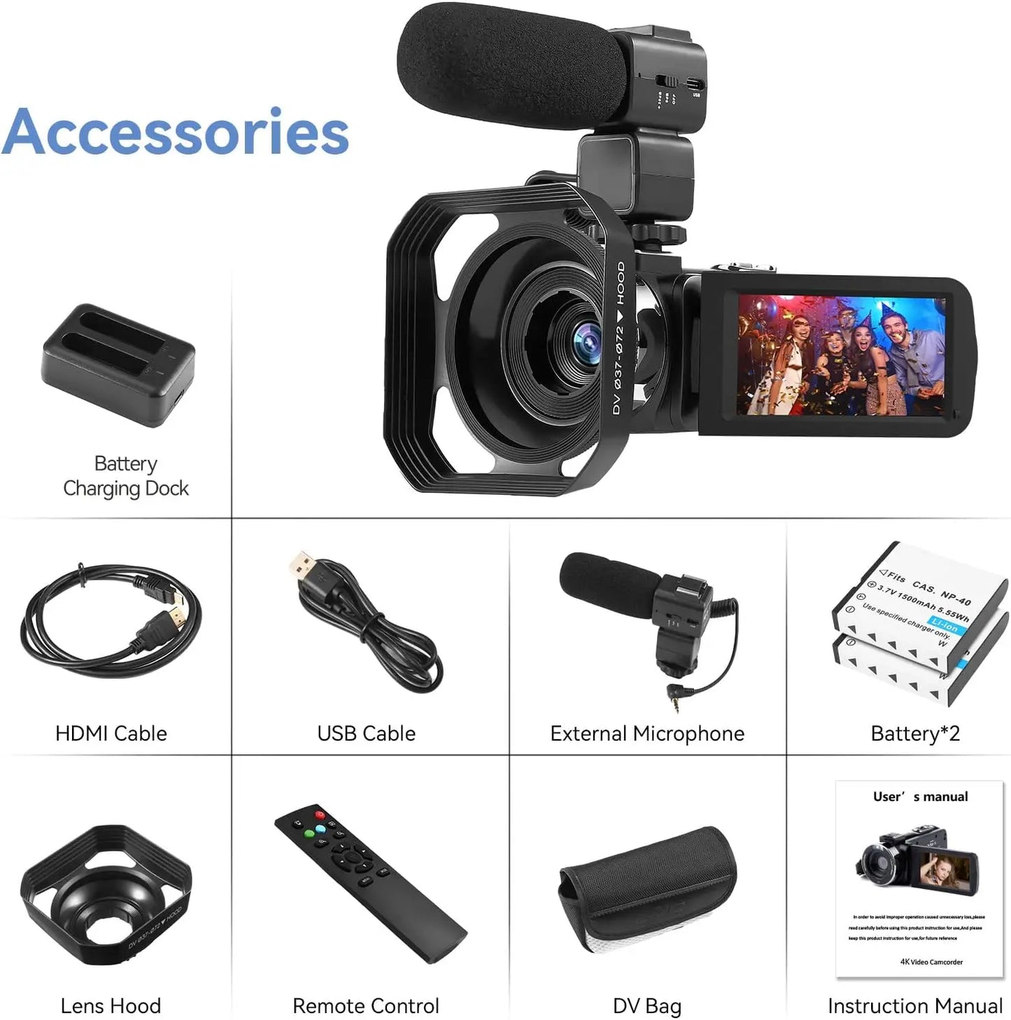 4K Camcorder With 18x Digital Zoom 48MP Imaging For YouTube