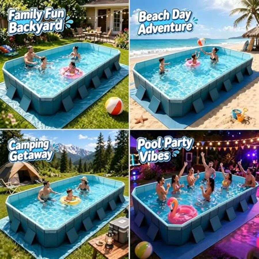 Backyard Family Pool Non-Inflatable Foldable Rectangular With Reinforced Panels by S And B Enterprise