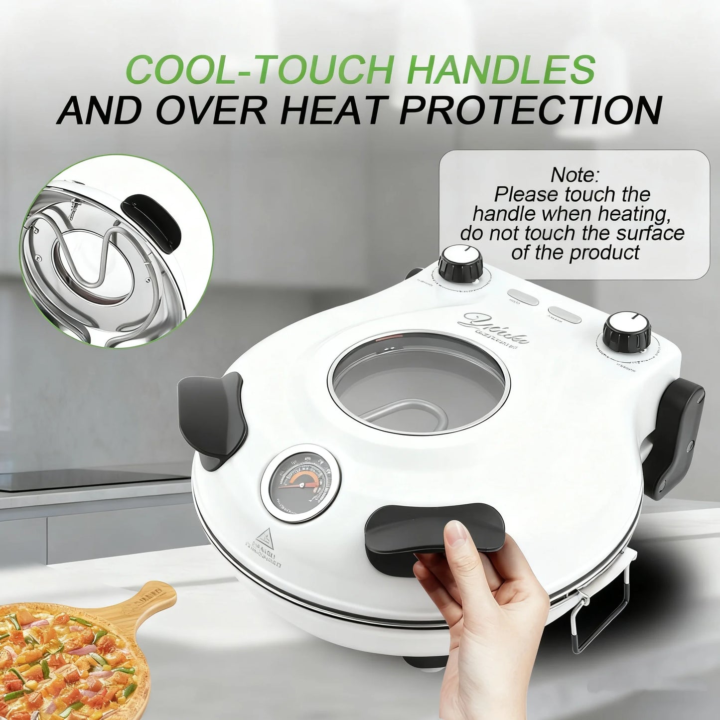 YIBAKE Marble Stone Indoor Electric Pizza Oven Dual Temp Control