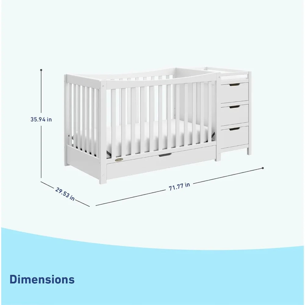 White 4-in-1 convertible crib with built-in changer dresser by S And B Enterprise