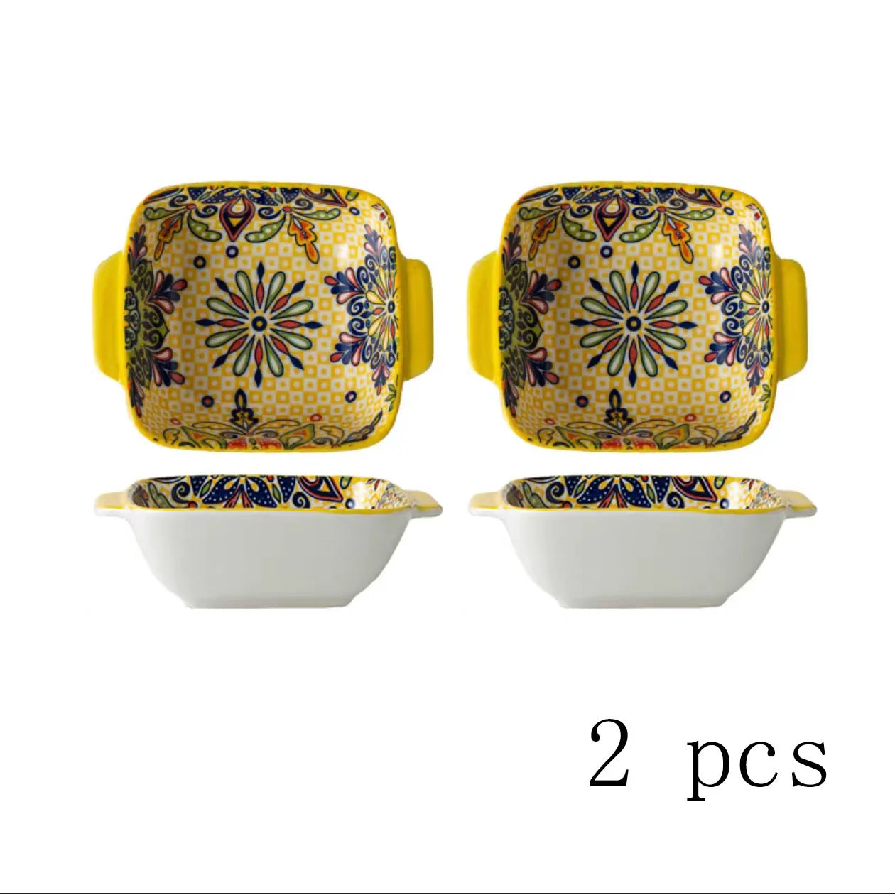 2Only15.24 Bohemian-Style Ceramic Salad Bowl/Pasta Bowl, Reusable Dessert Container with Handle/ Snack Bowl, Boho Tableware by S And B Enterprise