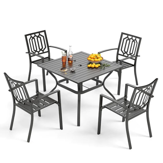 Outdoor Dining Set For Four With Wrought Iron Table