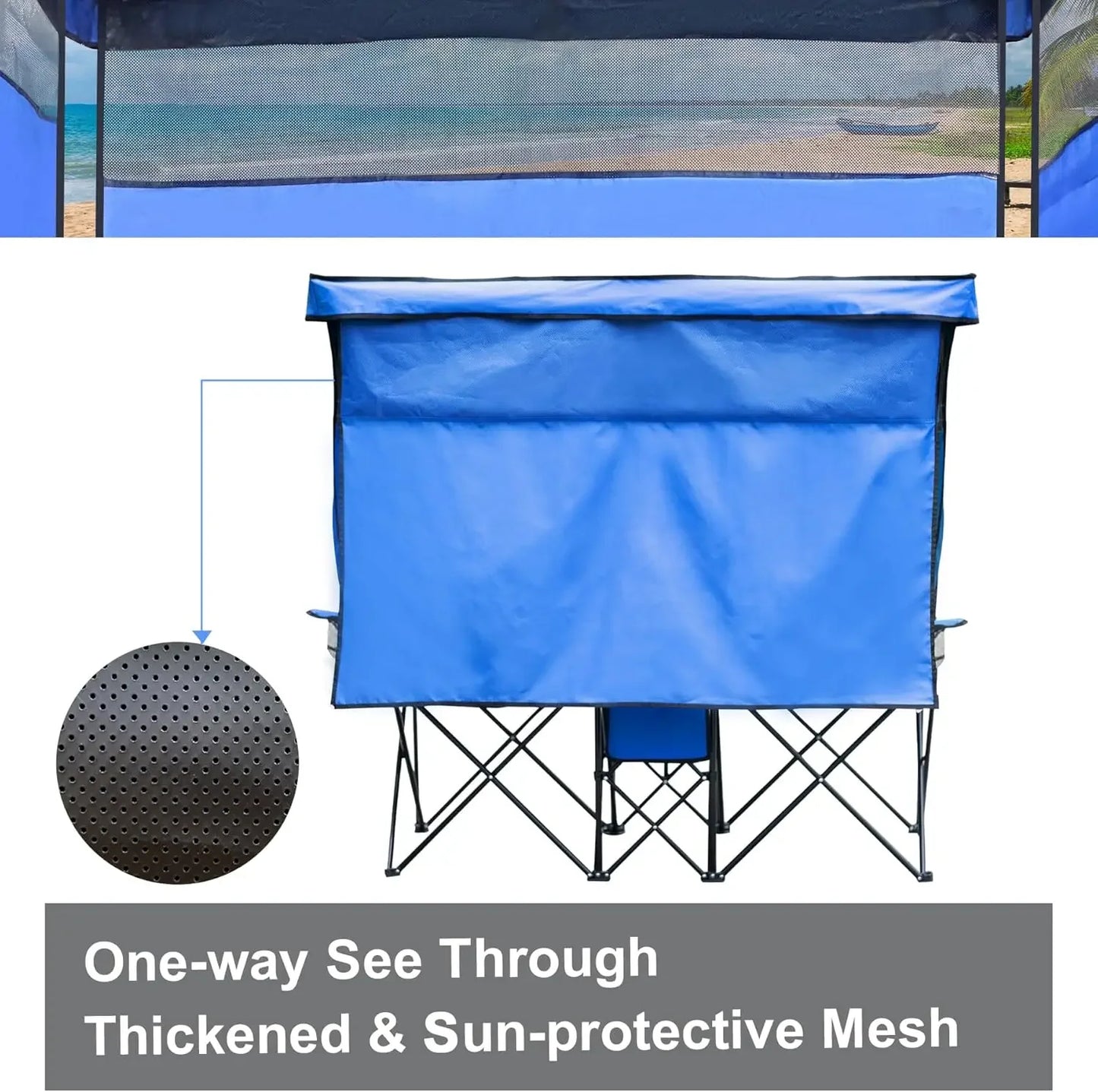 Double Beach Chair With Canopy Shade Folding Loveseat