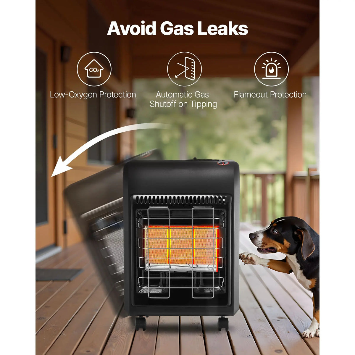 Propane cabinet heater by S And B Enterprise, 6000–18000 BTU, black unit with 3 heat modes & tip-over protection