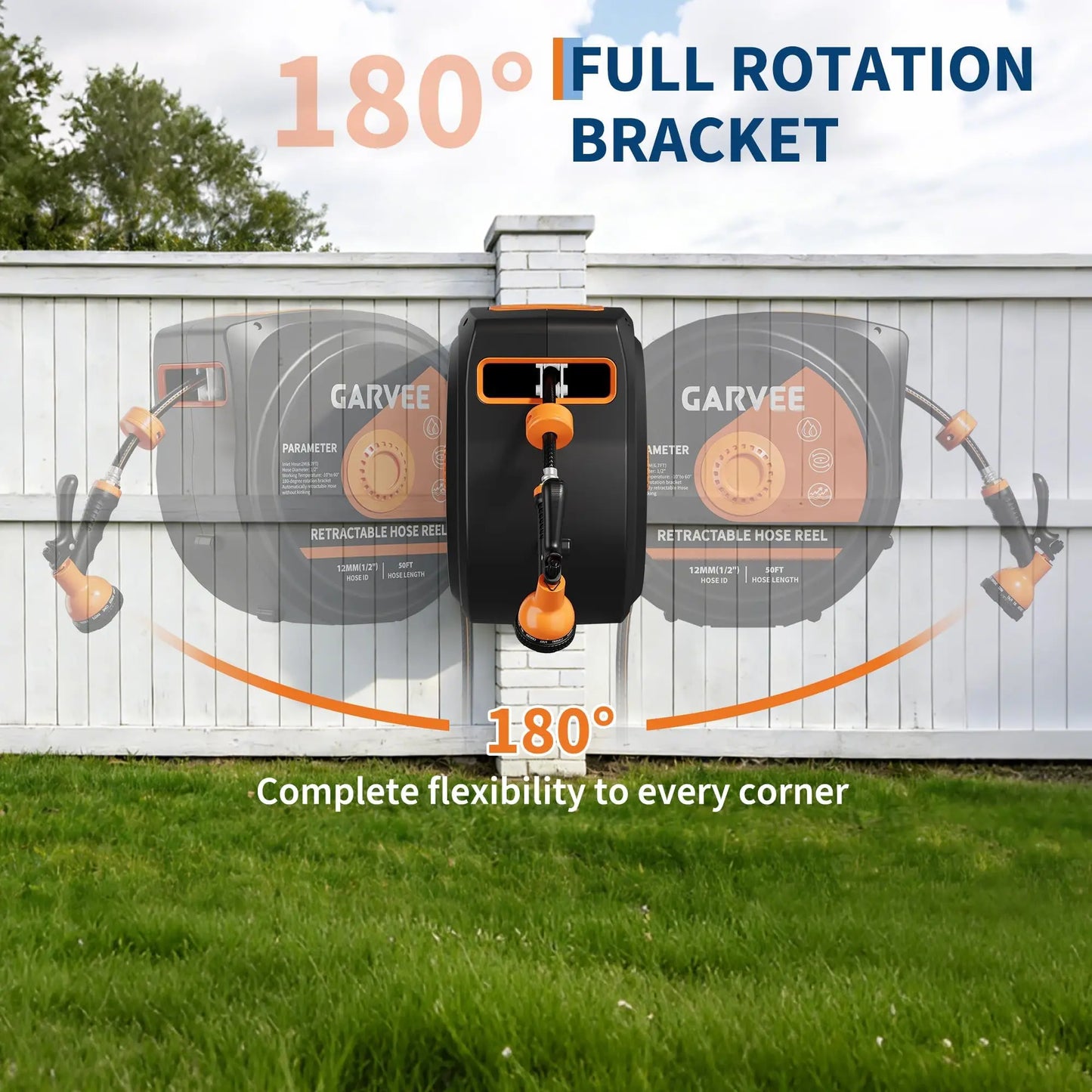 HiMISSG Retractable Wall-Mounted Garden Hose Reel With 10-Pattern Nozzle