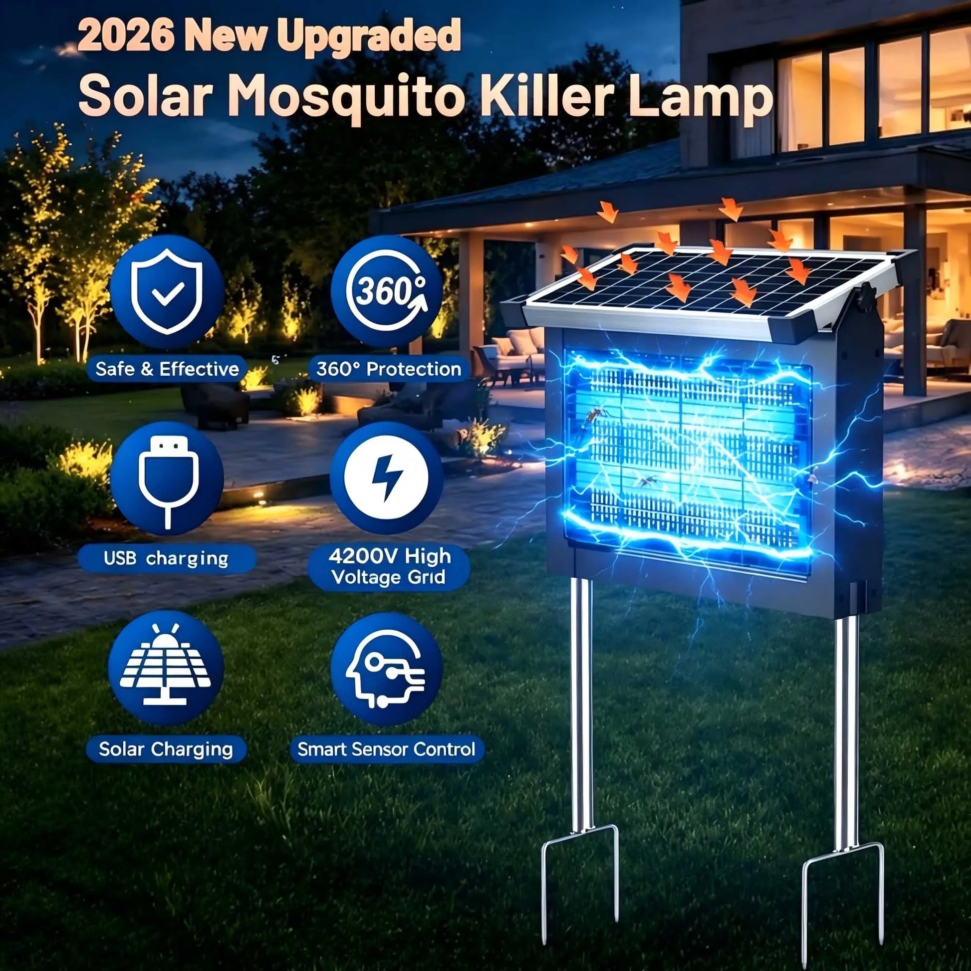 Solar Outdoor Mosquito Zapper 4500V Panel Sensor Waterproof by S And B Enterprise