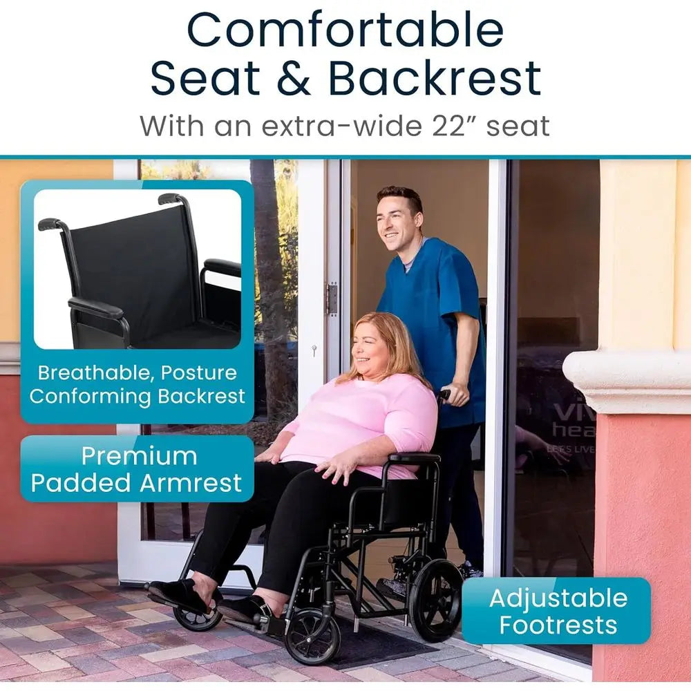 Bariatric Transport Wheelchair for Adults - Supports 450lbs - Foldable, Heavy Duty Travel Wheel Chair - Portable, Transfer Aid w by S And B Enterprise