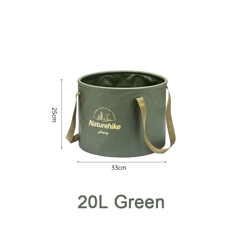 Naturehike 20L green handheld foldable waterproof bucket with beige straps