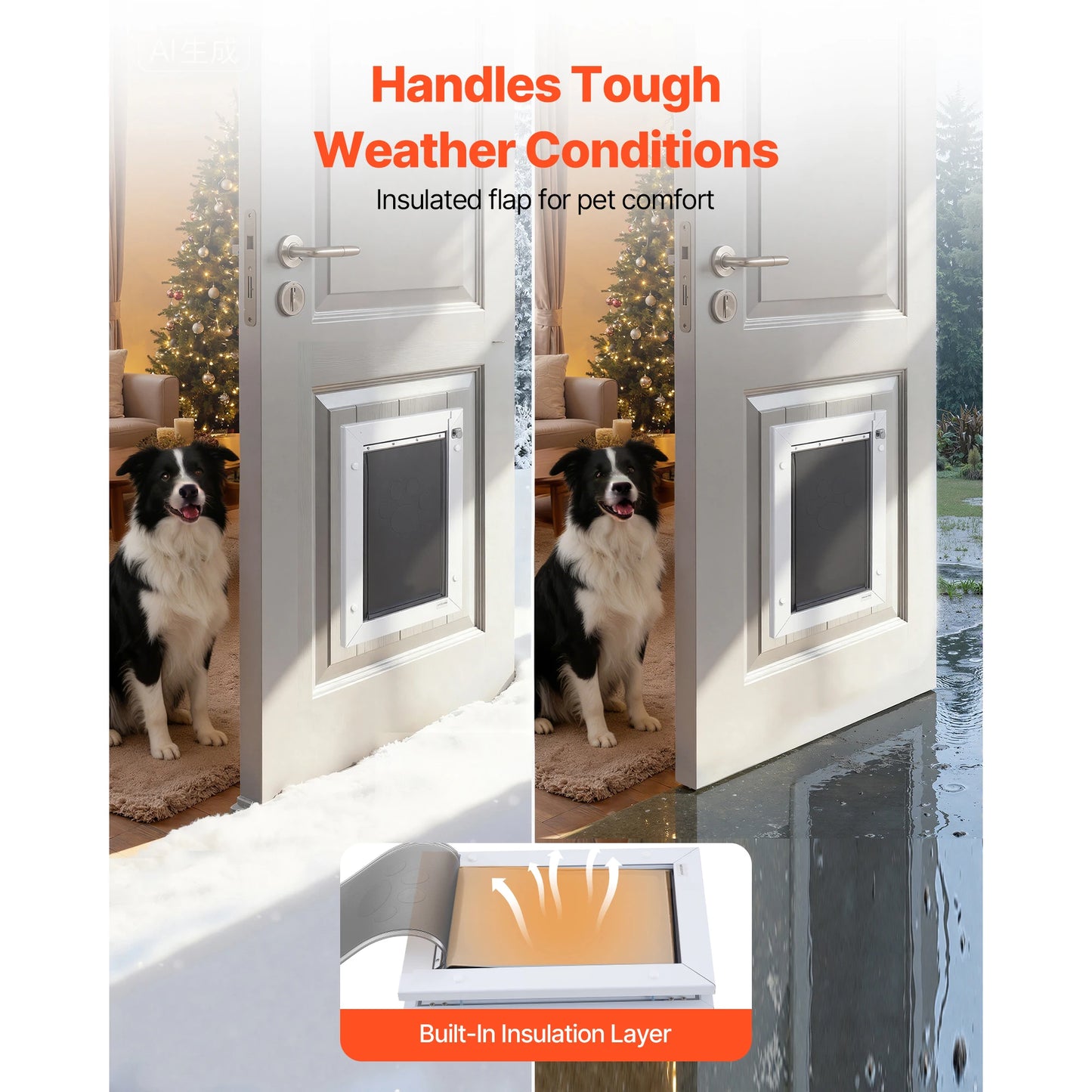 SucceBuy Pet Door With Magnetic Flaps And Metal Frame Weatherproof