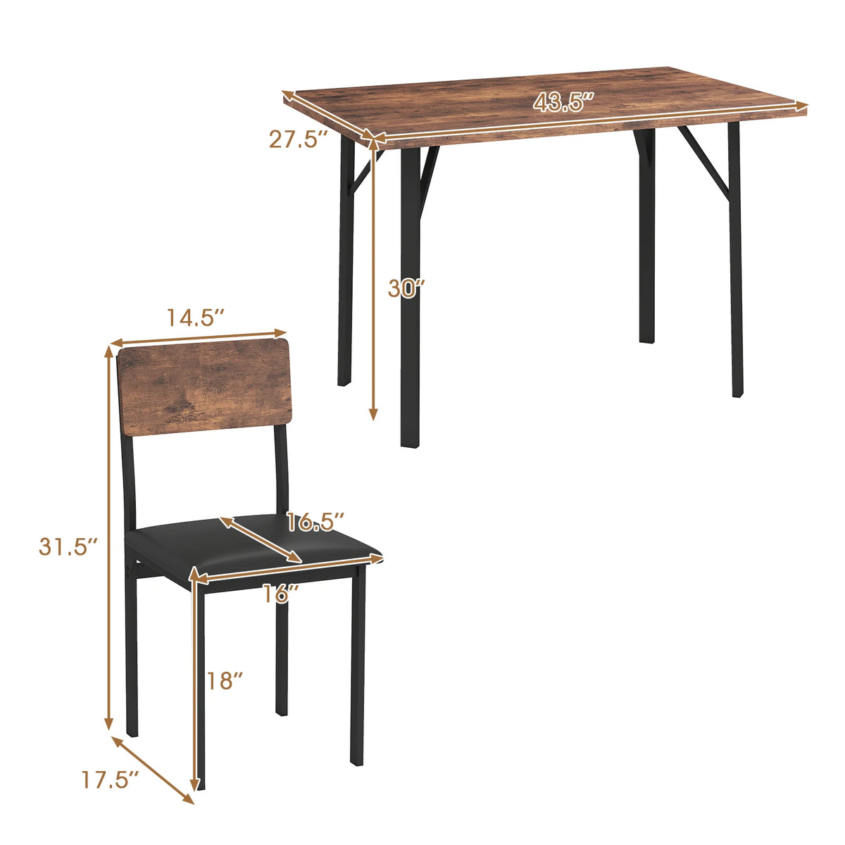 S And B Enterprise 5-piece dining set: wooden-top table with four black metal stools.