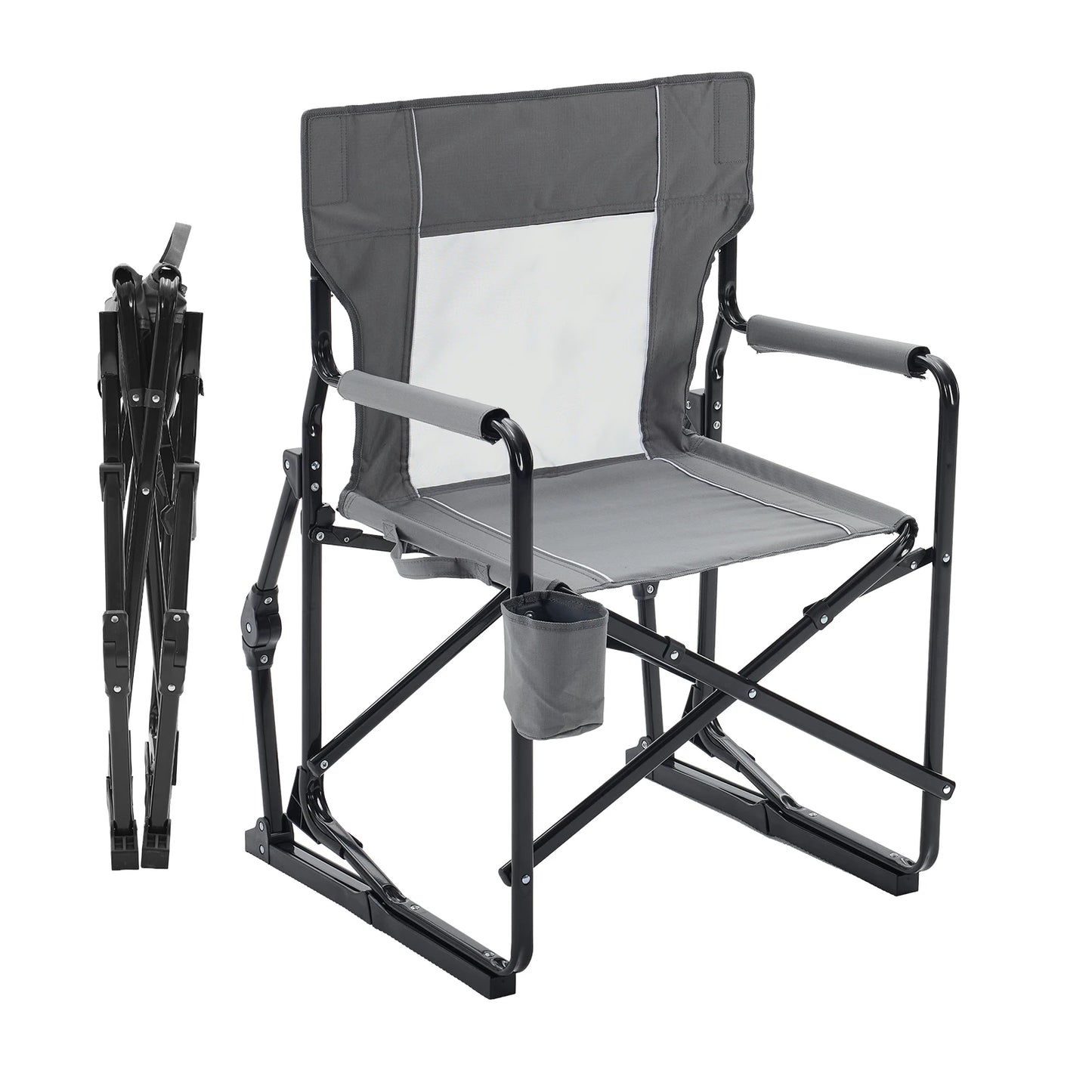 JHK Outdoor Folding Rocking Chair With Mesh Back Patio Lounge
