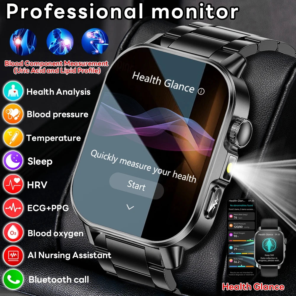 Uric Acid Lipid Health Smartwatch With ECG PPG Bluetooth Call