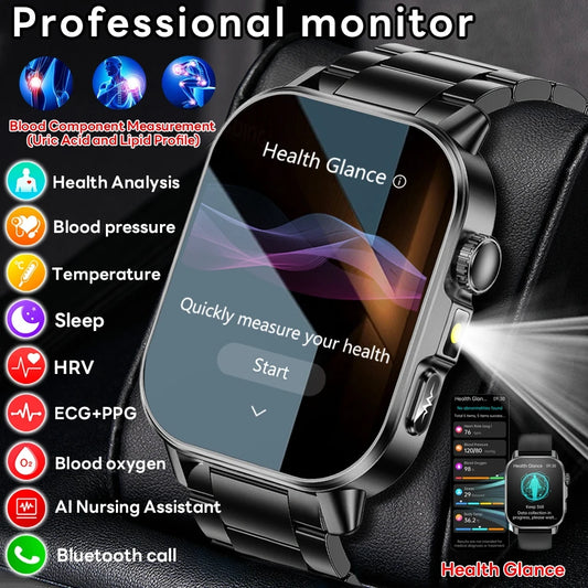 Uric Acid Lipid Health Smartwatch With ECG PPG Bluetooth Call