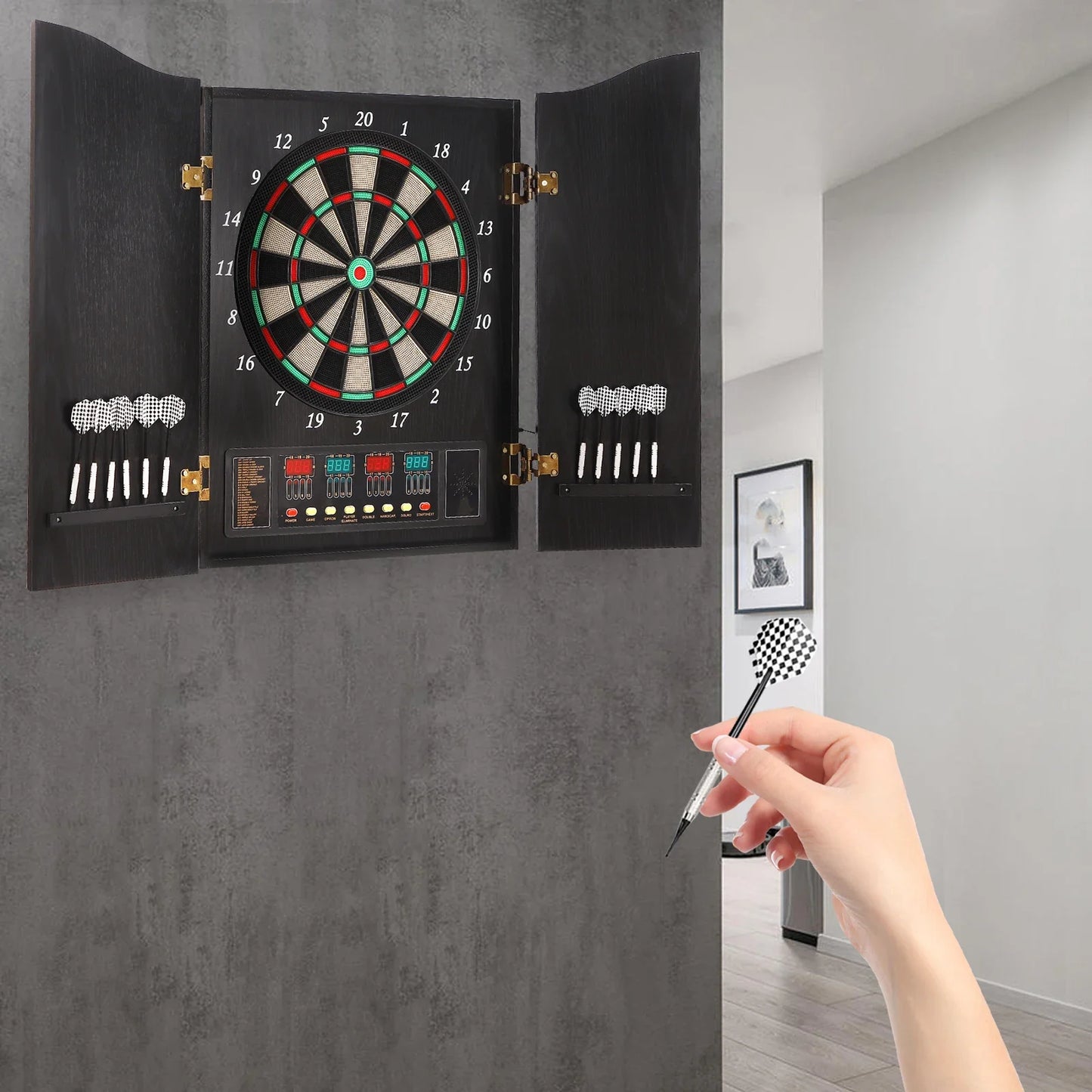 Dartboard Cabinet Set Dart Board Electronic Scoreboard Dart Machine Cabinet by S And B Enterprise
