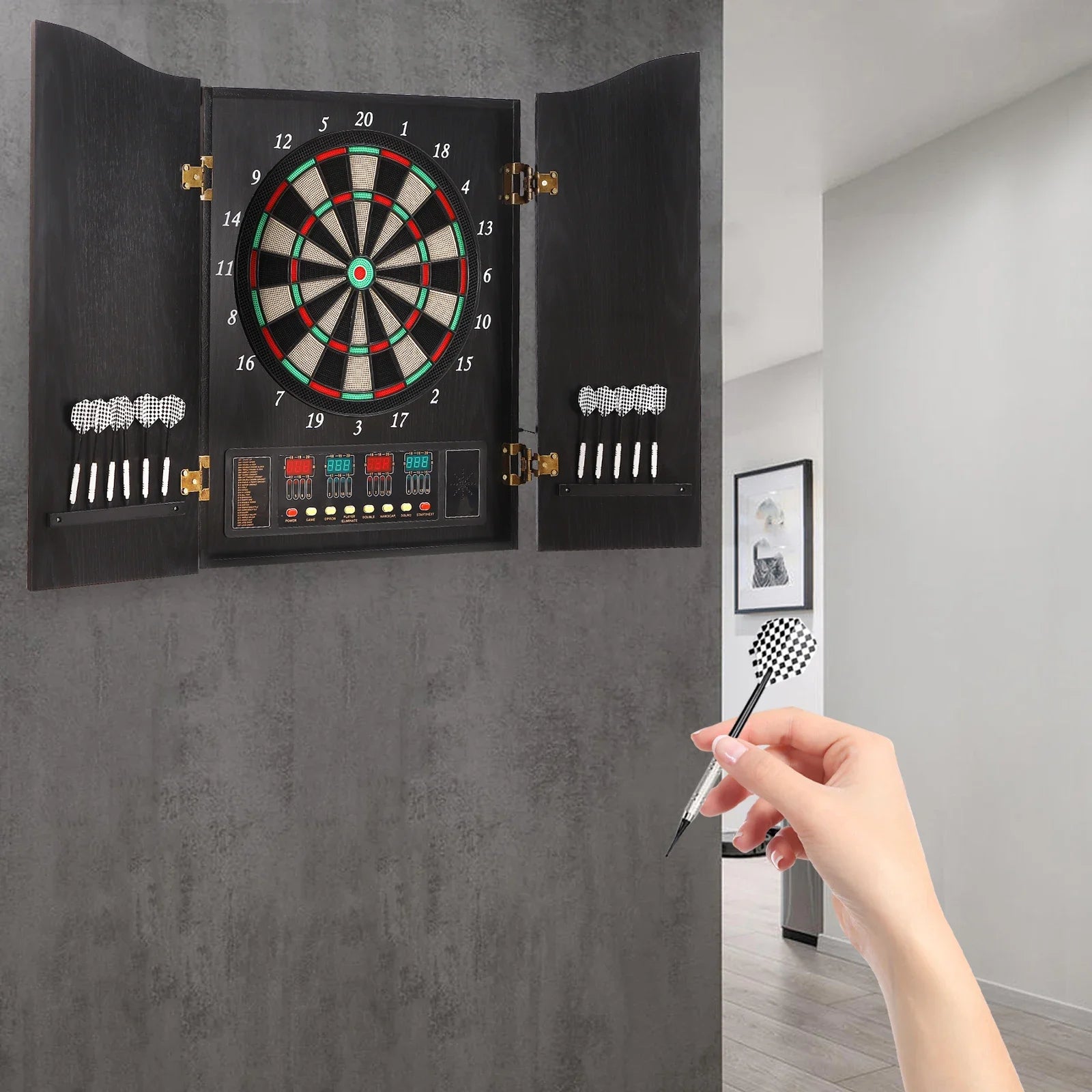 Dartboard Cabinet Set Dart Board Electronic Scoreboard Dart Machine Cabinet by S And B Enterprise