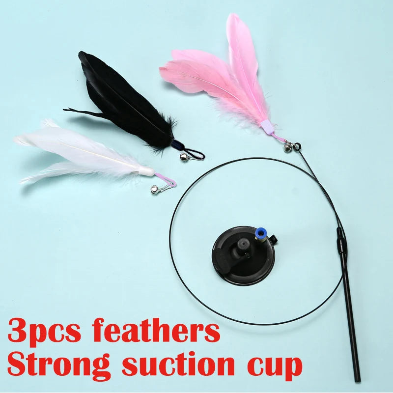 Interactive Cat Toy Handfree Cat Stick Kitten Playing Teaser Wand Toy Suction Cup Feather Wand Pet Supplies Simulation Feather by S And B Enterprise