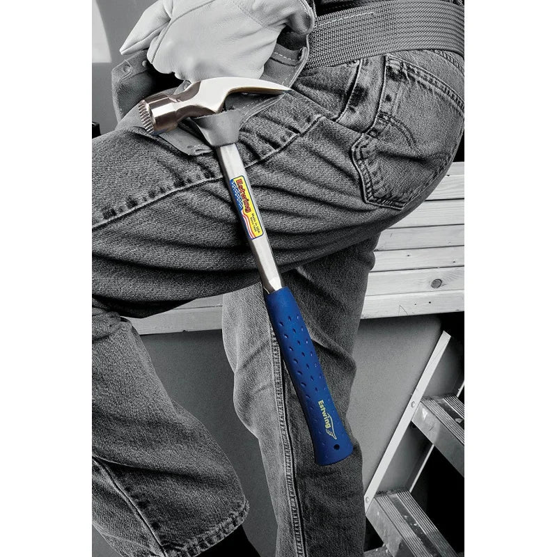 Framing hammer 30 oz with long handle rip claw, milled face, blue shock-reduction grip, S And B Enterprise (E3-30SM)