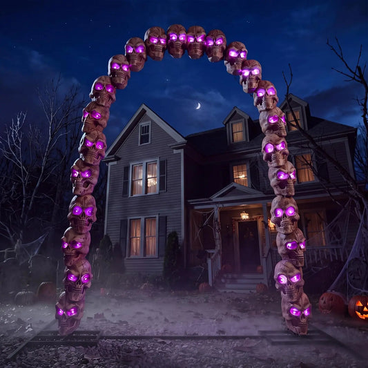 7.2ft RGB Skull Archway decoration for outdoor Halloween with 6 light modes and purple LED skulls