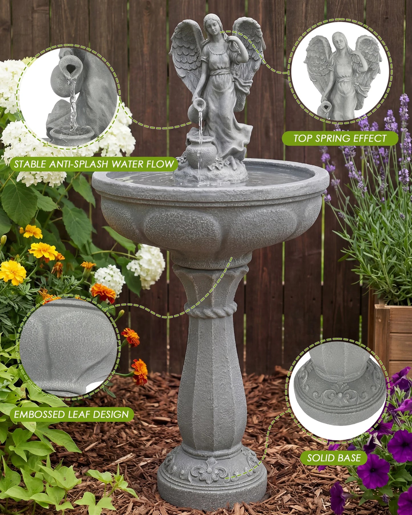 Outdoor Water Fountain, 37" High Cascading Waterfall Fountain with Whisper-Quiet Pump, Large Cascading Freestanding Resin Founta by S And B Enterprise