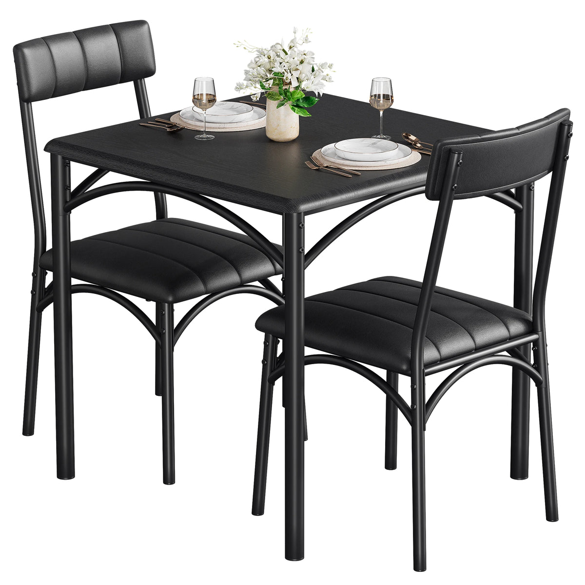 HiMISS Modern Compact Dining Table Set With Two Upholstered Chairs