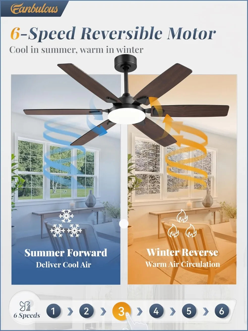 Ceiling Fan With Lights, Quiet DC Motor, Reversible Blades by S And B Enterprise