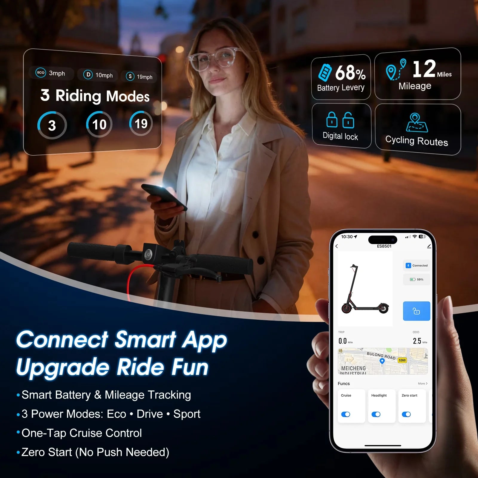 350W Electric Scooter for Adults 19mph Top Speed 21 Miles Max Range Foldable E-Scooter with 8.5'' Tires Double Shock System APP Control by S And B Enterprise
