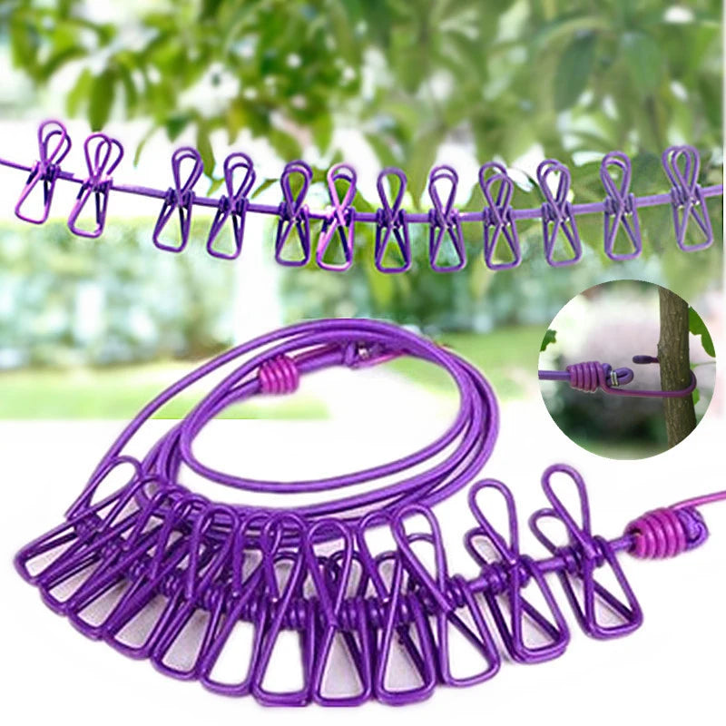Portable Retractable Clothesline With 12 Clips For Outdoor Laundry Drying by S And B Enterprise